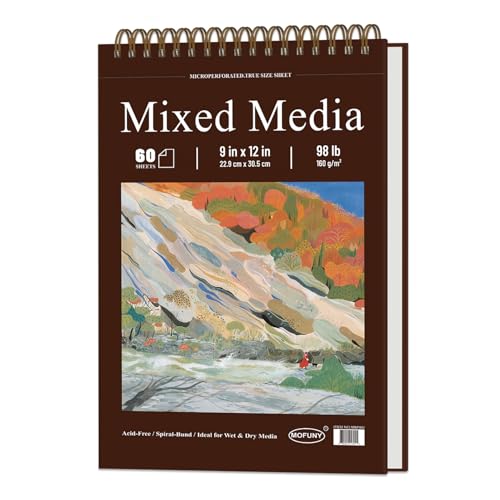 Mixed Media Sketchbook 9' x 12' - Multimedia Sketchbook Hardcover, Spiral Bound, 60 Sheets...