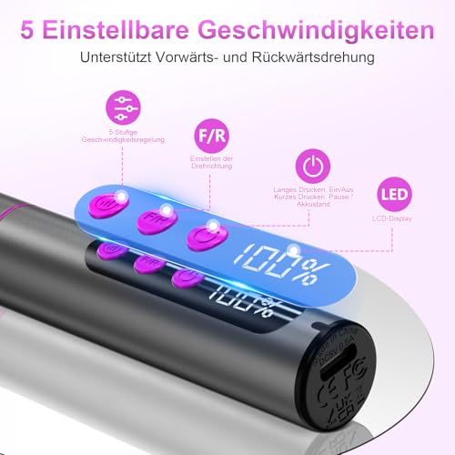 POFIBO Nagelfräser Kabellose Elektrische Nagelfeile - 35000 U/Min Nagelfräser für Gelnägel, 12 IN 1 Professionell Fräser für Nägel & Acrylnägel, Maniküre Pediküre Set mit 5 Geschwindigkeiten