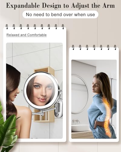 Image of 20X 9 inch Wall Mounted Magnifying Makeup Mirror with Light Height Adjustable