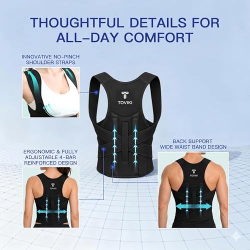 Image of Posture Corrector Belt for Men & Women | Back Brace for Lower Back Pain Relief | Lumbar & Shoulder Support Straightener | Adjustable Orthopedic Back Belt Kamar Dard Belt | BLACK