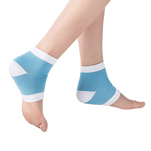 GEL Heel Socks for Dry Hard Cracked Skin Moisturizing Open Toe Comfy Recovery Socks (White-Blue)(Small)