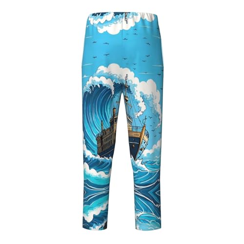 Pajama Pants Pajama Bottoms with Elastic Waistband Sleepwear Lounge Pants, Sea Sailing Boat2