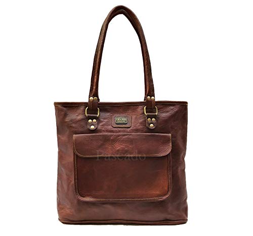 PASCADO leather tote bag purse satchel shoulder bag with zipper handbags for women brown handmade