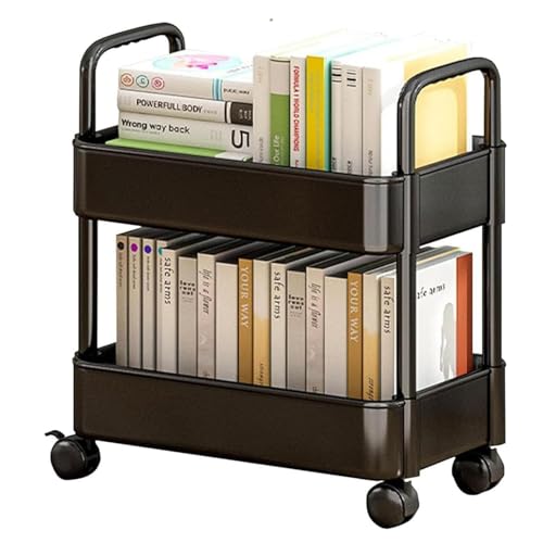 YIQIYOU 2 Tier Storage Trolley Kitchen Storage Cart on Wheels Multi-Purpose Plastic Mobile Rolling Storage Rack For Bedroom Bathroom Offices, Easy Assemble (Size : Black)
