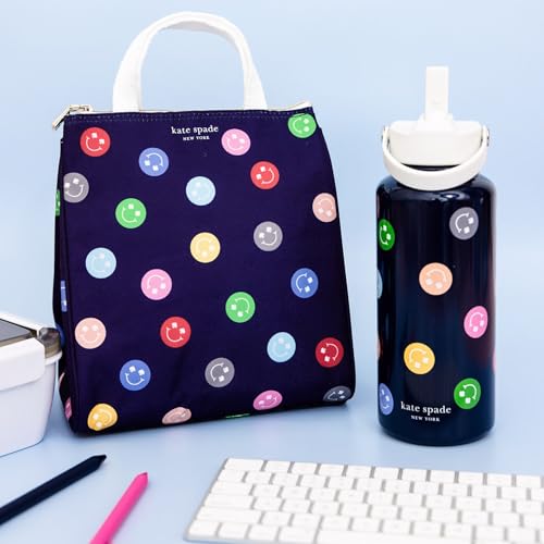 Image of kate spade new york Cute Lunch Bag for Women, Large Capacity Adult Lunch Box with Silver Thermal Insulated Interior Lining and Storage Pocket (Spade Smiley)