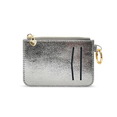M-Plateau Key Chain Wallet Women, Credit Card Holder for Women with Metal Key Chain Ring for Car Keys,Ladies Mini Purse with ID Window and Zipper Pocket (Grey)2