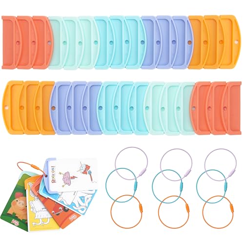 30 Pcs Reusable Plastic Card Holders for Yoto Cards with 9 Ring Loops, Portable Card Holder for Yoto Mini Player Audio Cards, Kids Travel Carrier, Yoto Accessory Organizer Storage Set