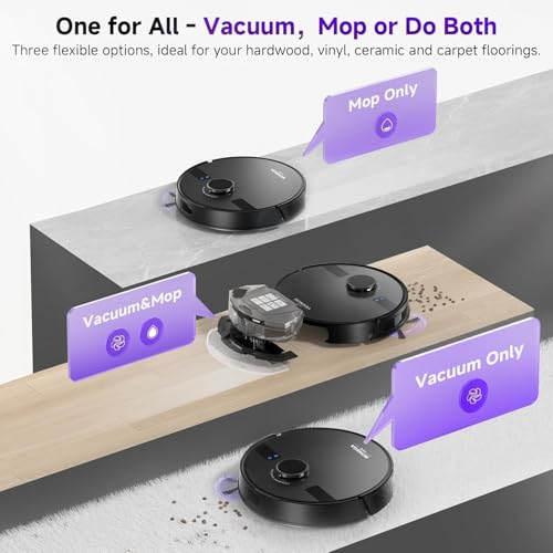 MONSGA Robot Vacuum with Mop, 7000Pa Powerful Suction, Lidar Navigation Robotic Vacuum with 3.5L Self-Empty Station, 180mins Runtime, APP/Remote/Voice Control, for Hard Floors and Carpets (MS1MAX) - Image 4