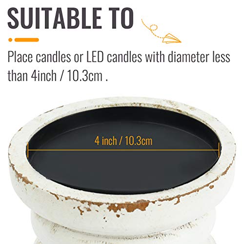 image for ATH Rustic Candle Holder for Pillar Candle, Vintage White Wooden Pilla