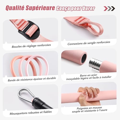 ALongSong Elastiques Musculation Sport Maison - Kit Barre de Pilates pour Homme Femme avec 6 Bandes de Résistance Élastique 20-180Lbs & Ancrage de Porte pour Complet Entraînement Yoga/Musculation – vue 5