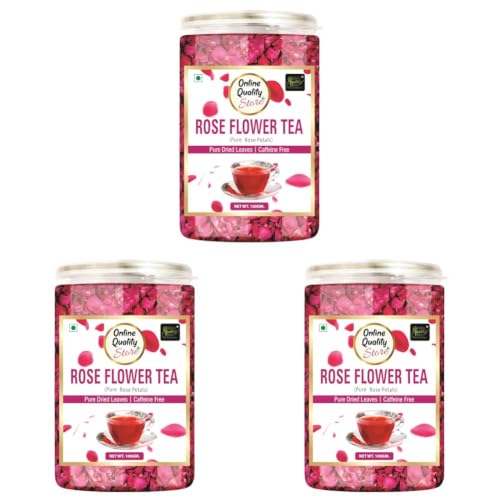 Image of Online Quality Store Rose Flower Tea - 100g | Caffeine Free Herbal Tea | Use for Iced Tea, Cocktails | Cures Sore Throat | Dried Leaves (Pack of 3)