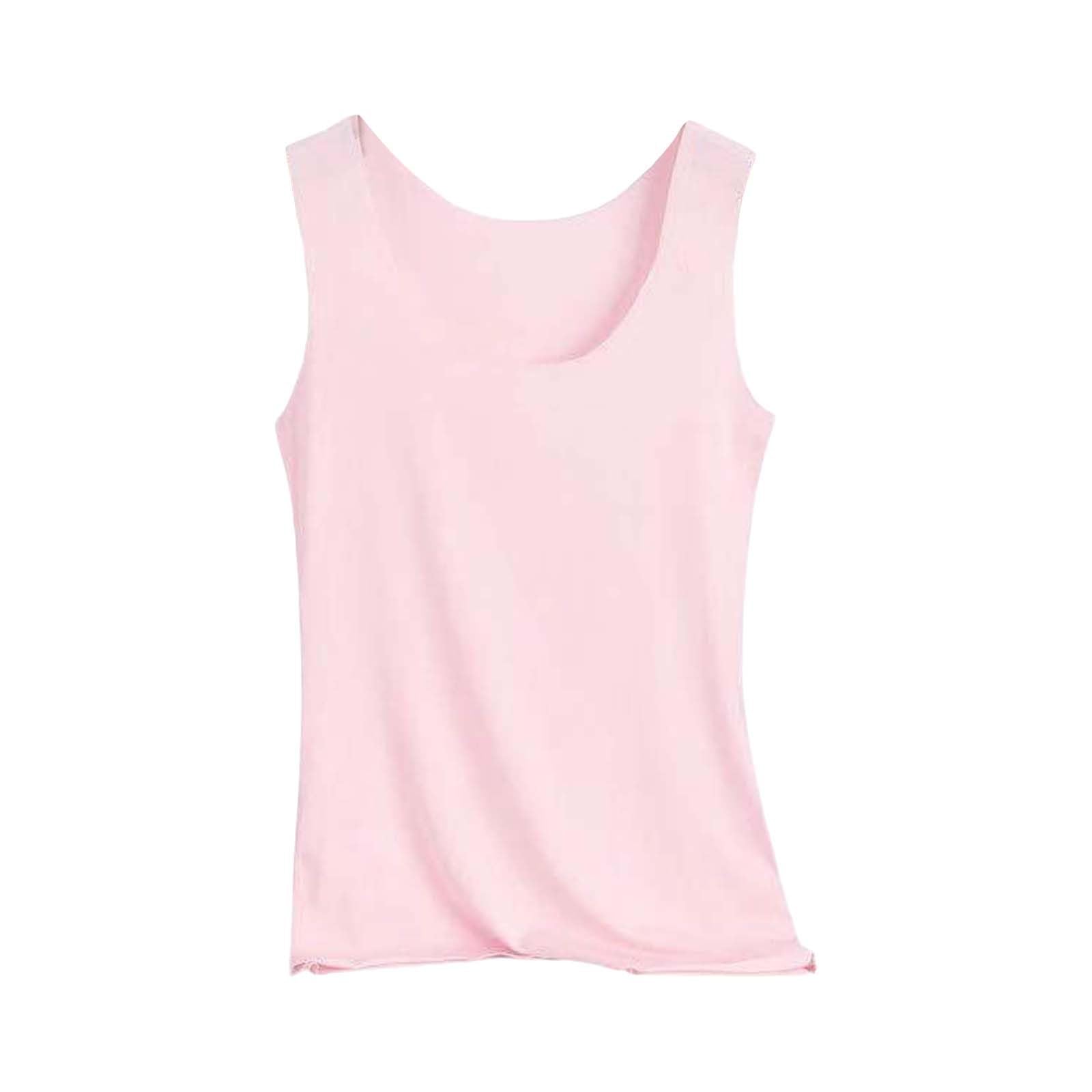 Tank Tops For Women 2025 Summer Ice Silk Camisole Tops Seamless Deep Scoop Neck Vests Sleeveless Workout Undershirts Medium Pink