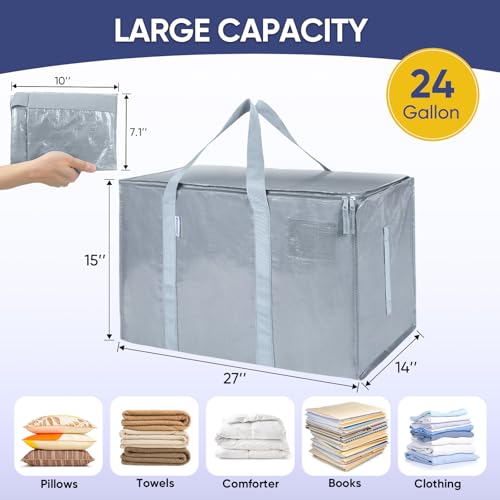 Image of TICONN 8 Pack Extra Large Moving Bags Heavy Duty with Zippers & Carrying Handles, Durable Storage Bags Moving Boxes for Closet Organizers and Storage (8 Pack, Light Grey)