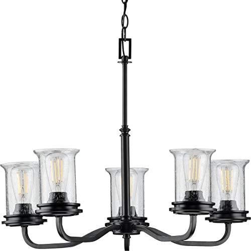 Progress Lighting Winslett Collection 5-Light Clear Seeded Glass Coastal Chandelier Light Matte Black