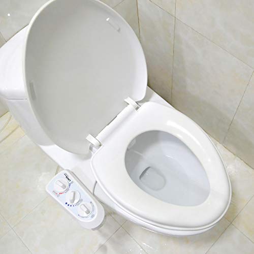 LIVINGbasics Hot and Cold Water Bidet toilet bidet- Self Cleaning -Dual Nozzle (Male & Female) - Non-Electric Mechanical Bidet Toilet Attachment - Adjustable Water Pressure and Temperature (White/ Dual Nozzle)