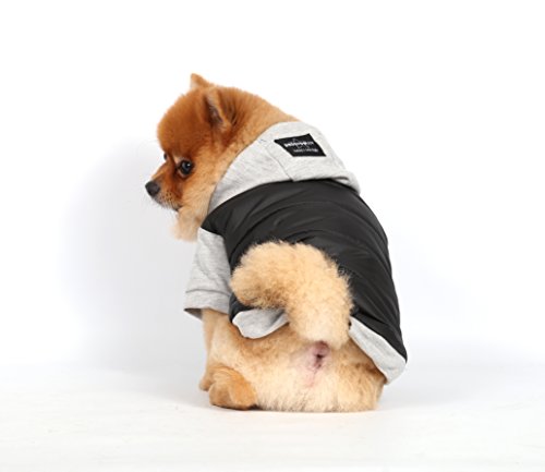 Doggy Dolly W109 Hundejacke Wasserabweisend mit Kapuze, schwarz/grau, Wintermantel/Winterjacke, Größe : S