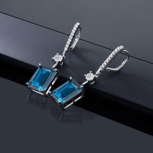 Gem Stone King 925 Sterling Silver London Blue Topaz and White Topaz Dangle Earrings For Women (19.96 Cttw, Gemstone Birthstone, Emerald Cut 14X10MM)4