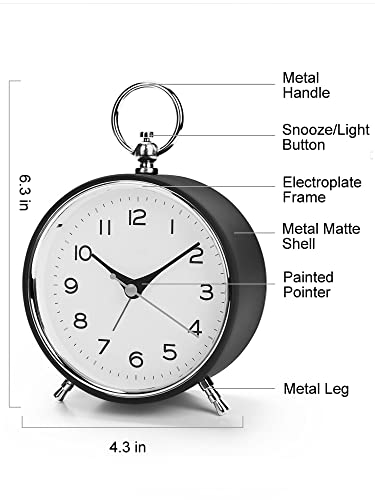 Shisedeco Analog Round Alarm Clock Battery Operated With Nightlight, Non Ticking Silent Retro Crescendo 4 Inches Small Simply Design Table/Desk Clock For Bedroom Living Room For Kids (Pink) #TOP3