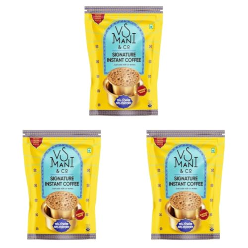 Image of VS Mani & Co Signature Instant Coffee Powder - Pack of 3 (100 gm) Makes 60 Cups - 60% Coffee and 40% Chicory - Strong and Aromatic Signature Instant Coffee, No Added Preservatives | Sugar |Flavours
