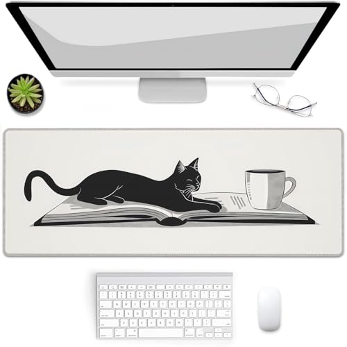 Tapis de souris de jeu grand format chat noir pour PC
