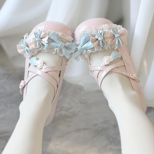 Women Cute Sneakers, Lace Bow Ballet Flats, Round Toe Low Heel Girls Kawaii Shoes Sweet Slip-Ons Comfortable Casual Footwear2