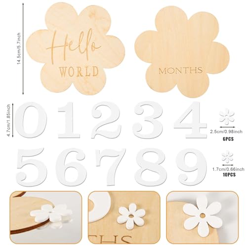 Baby Month Signs, Flower Style Wooden Baby Milestone Cards Newborn Blocks Keepsakes Newborn Photography Props Baby Monthly Discs Announcement Markers for Recording Baby's Growth - Image 3