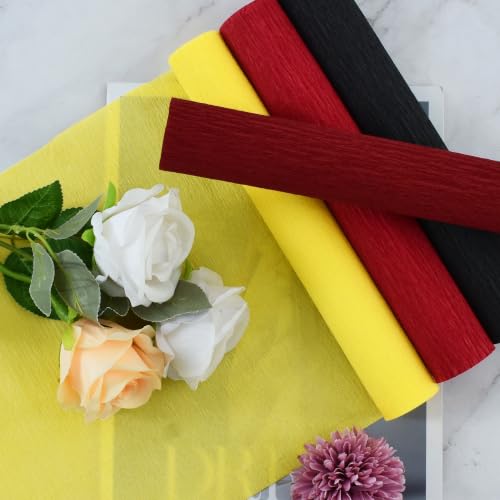 Image of BEISHIDA Red Yellow Black Crepe Paper Roll, 4 Rolls Crepe Paper Sheet
