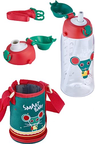 700 ml -Büyük Boy-Kılıflı 2 Ayrı Kapaklı Pipetli/Pipetsiz Tritan Su Matarası Kırmızı