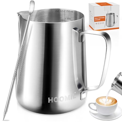 HOOMIL Milk Frothing Pitcher, 12oz Stainless Steel