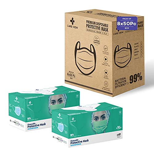 Image of 3 Ply Disposable Cotton Face Masks (Pack of 400, Green) for Unisex with Nose Pin BIS, (ISI) Certified Mask with Melt Blown Layer
