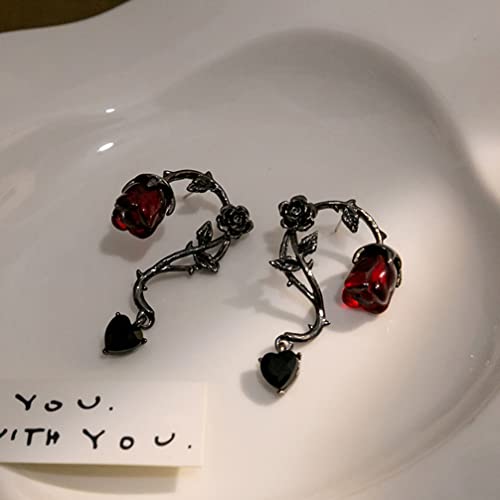 Ushobe 1 Pair Retro Rose Flower Climbers Crawler Jacket Earrings Black Metal Left Ear Cuff Wrap Clip Stud Earring For Women Girls Fashion Jewelry Christmas Valentines Day Gifts #TOP2