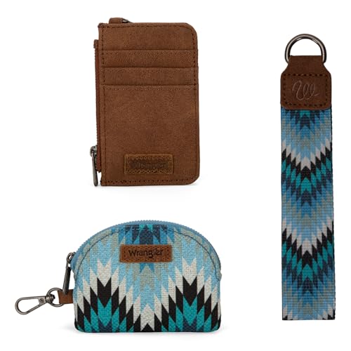 Image of Wrangler Aztec Keychain Wristlet Wallets for Women Western Dual Pouch Wristlet Credit Card Holder Wallet with Zipper Pocket WG2211-W0051JN