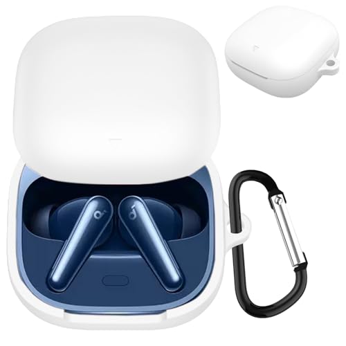 TOORQR For Anker soundcore liberty 5 ケース カバー anker soundcore liberty 5シリコン素材 ケース 保護カバー 防水 防塵 落下防止 キズ防止 全面保護 軽量 カラビナ付き(ホワイト)