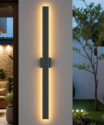 Image of Aipsun 56.3 inch LED Outdoor Wall Light, Modern Black Exterior Lighting Fixture