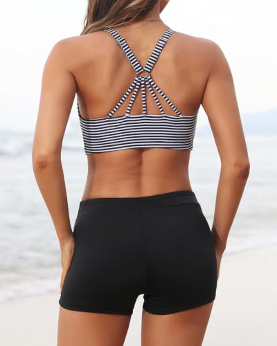 Image of Aqua Eve 3 Piece Tankini Swimsuit for Women Tank Bathing Suit with Shorts Open Back Athletic Swimwear