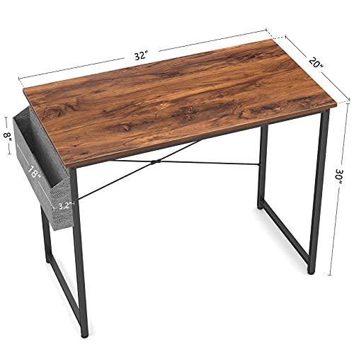 Image of Cubiker Computer Desk, Home Office Writing Study Desk, Modern Simple Style Laptop Table with Storage Bag (31.8, Dark Rustic)