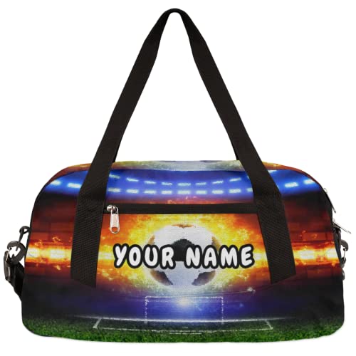 Soccer Ball Personalized Kids Duffel Bag for Girls Boys, Soccer Customized Name Dance Bag Overnight Small Duffel Bag Carry On Weekend Sports Gym Travel Bag for School Practice Gymnastics Ballet