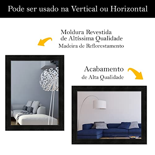 Espelho com Moldura Retangular Decorativo Sala Banheiro Quarto (Branco)