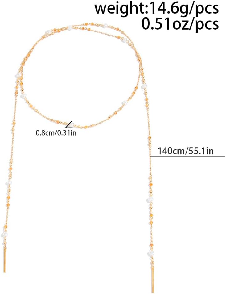 Boho Gold Pearl Long Necklace for Women,Dainty Beaded Flower Layered Statement Necklaces,Spring Outfit Jewelry Accessories Christmas Gift - Image 5