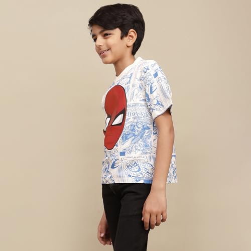 Image of Kidsville Official Marvel Comics Spiderman Boy's Graphic Printed Half Sleeves Round Neck Regular Fit Pure Breathable Cotton Fabric T-Shirt