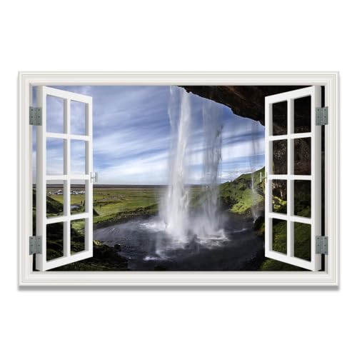 Lienzo efecto ventana con vista al lago en formato de 20x30cm