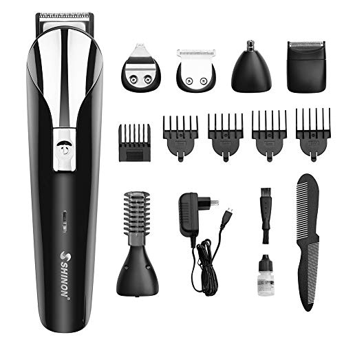 Hair Clipper, Rechargeable Cordless Haircut Kit All in One Grooming Kit for Beard Ear Nose and Body Precision Trimmer with Comb, 4 guide combs, Guides, USB Fast Charge