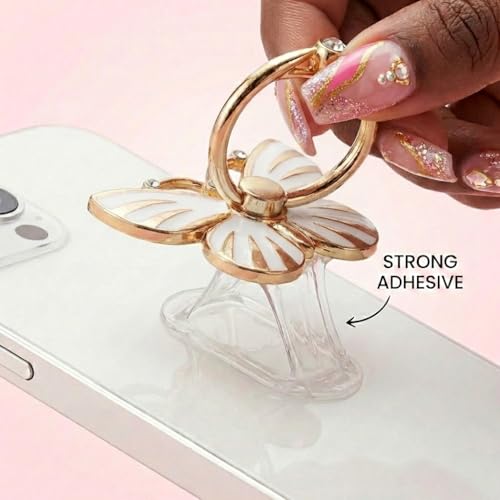 Anneau de support de téléphone papillon NXVX, bague rotative 360° blanche - 3