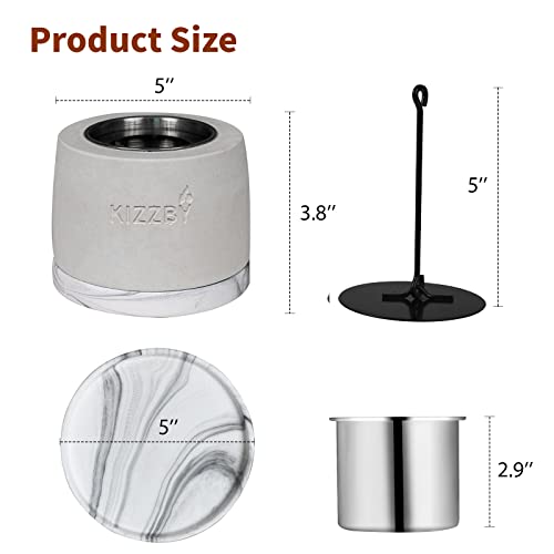 Concrete Tabletop Fire Pit Bowl - Table Top Portable Rubbing Alcohol Fireplace Indoor Outdoor Decor Long Time Burning Smokeless Odorless Two Stainless Steel Burners & Stylish Extinguisher Included #TOP5