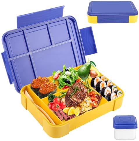 Litimkat Brotdose Kinder mit Fächern,1330 ml auslaufsichere Lunchbox (Blau) | geeignet für Schule,Picknick,Reise-Lunchbox,geeignet für Erwachsene, Mädchen & Jungen, mikrowellen-/sp