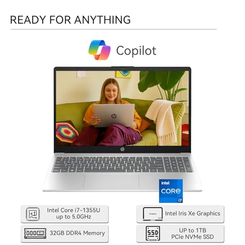 Image of HP 15.6 inch Touchscreen Laptop for Business & Study, Intel Core i7-1355U, 20GB RAM, 512GB SSD, FHD Display, Iris Xe Graphics, Win 11 Pro, Copilot, Webcam, WiFi 6 & BT, Office 365 for the Web