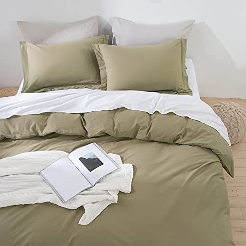 Image of EMME Cotton Duvet Cover Twin 2-Piece Set Soft Bedding Collection Twin XL Comforter Cover with Pillow Sham Solid Color Button Closure & Corner Ties (Brown, Twin /Twin XL)