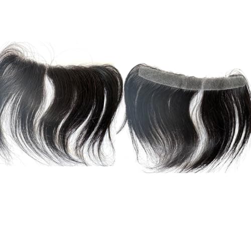 Teraman Men Forehead Hairline Toupee Real Human Hair Skin PU Man Hairpieces Hair Topper for Receding Natural Hairline Replacement System (1b black color, 0.59x6.3 Inch)