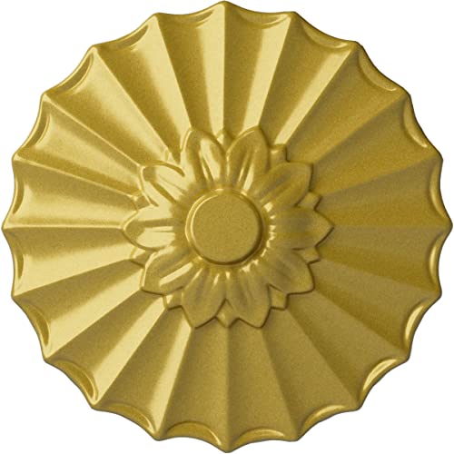 Image of Ekena Millwork 9 inchOD x 1 3 /8 inchP Shakuras Ceiling Medallion Fits Canopies up to 1 3 /8 inch Ceiling Medallion, Rich Gold
