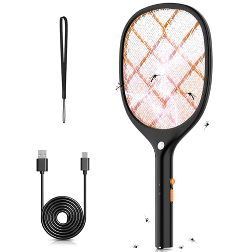 YISSVIC Raqueta Mosquitos Electrica Mata Mosquitos Electrico Tipo-C Recargable Iluminación LED Protección de Malla de 3 Capas